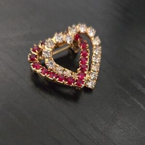 Elegant Gold and Red Heart-Shaped Brooch